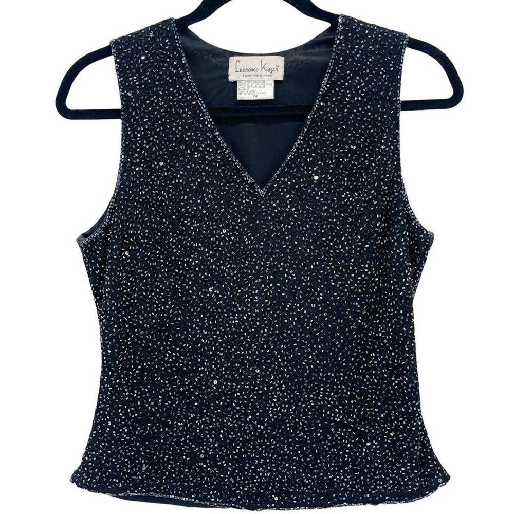 Laurence Kazar Vintage Beaded Sequin Embellished Shirt Sleeveless Tank Top Small
